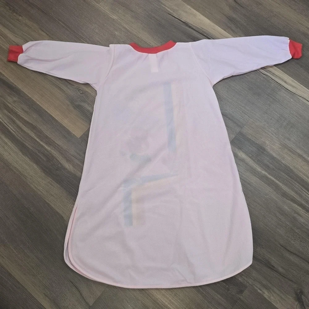 Vintage 80s 90s Girls Pink Red Rainbow LS Nightgown Dress Cheerleader New 12‎